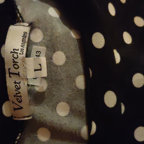 Velvet Torch Black Polkadot Dress, Large - Picture 3 of 3